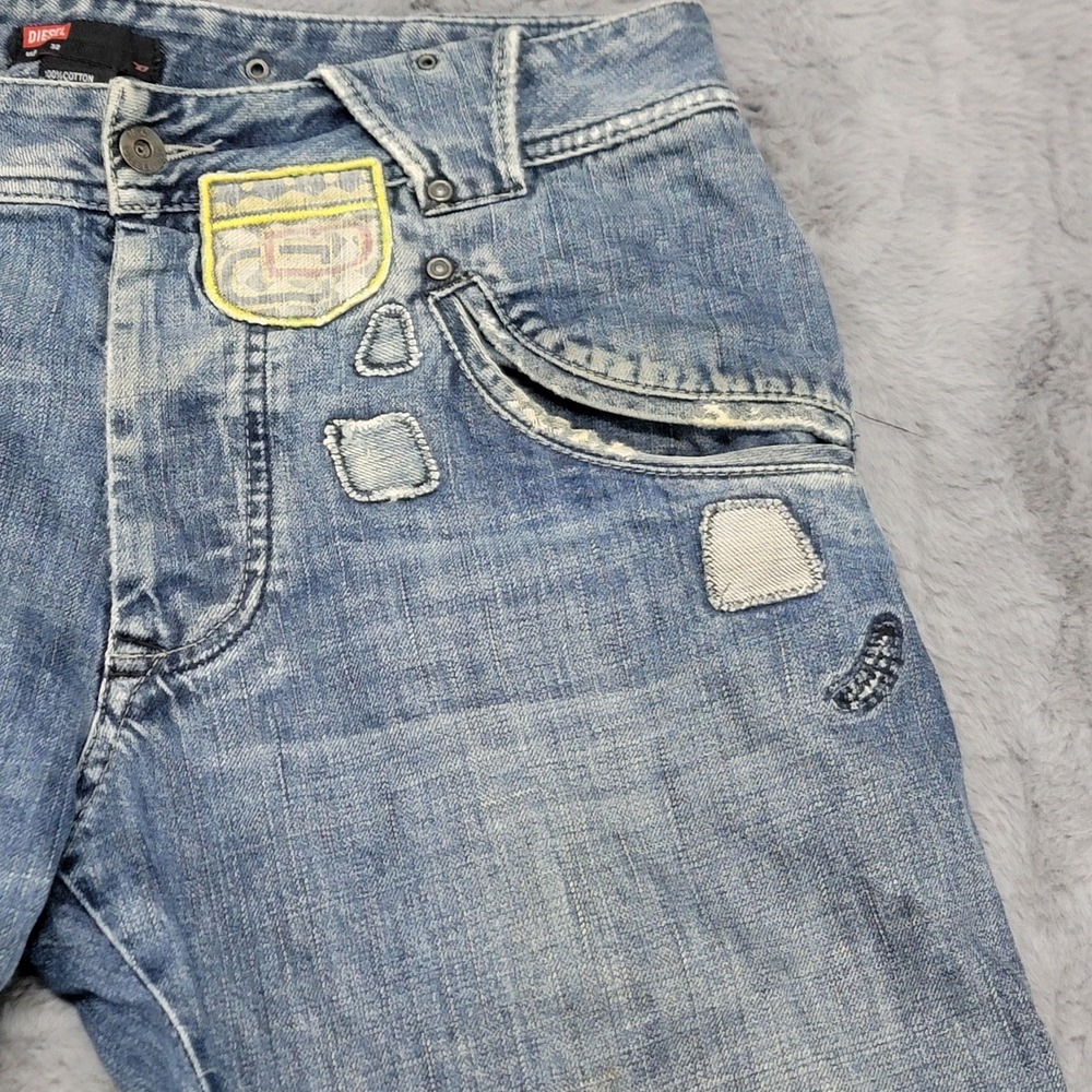 Diesel Jeans Mens 32x33‎ Blue Straight Distressed Motor Club Patch Biker Y2K - Picture 5 of 16
